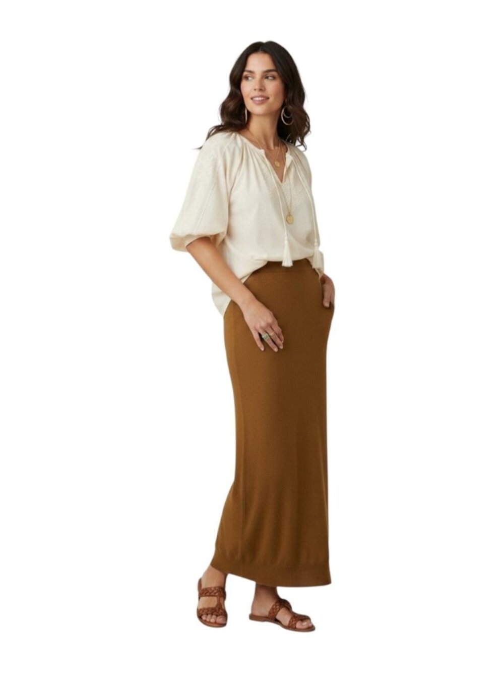 Peruvian Connection Knit Midi Skirt Cotton Alpaca Silk Women’s Medium